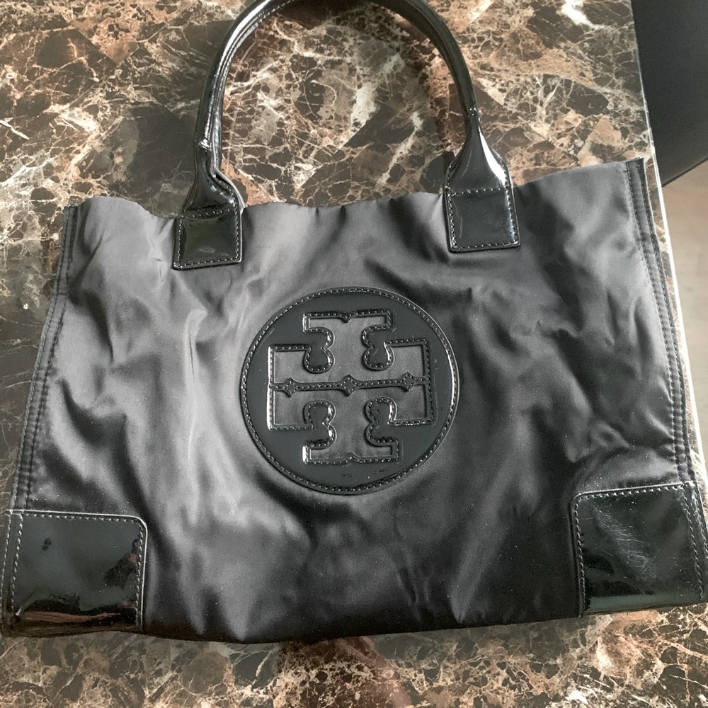 Tory Burch Small black nylon/patent tote